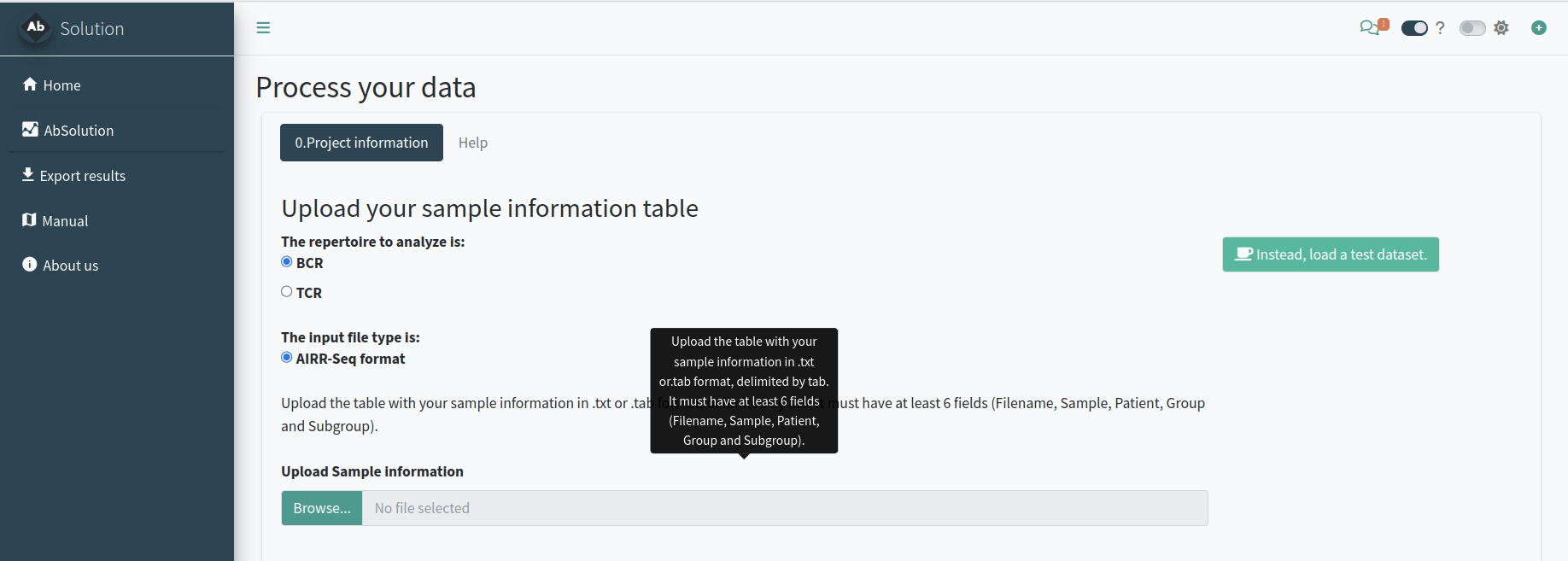 The tooltip mode is activated (top right corner) and a tooltip is shown over the hovered option.